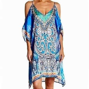 Classy Embellished Loose Fit Midi Cold Shoulder Cut Out Summer Dress Kaftan